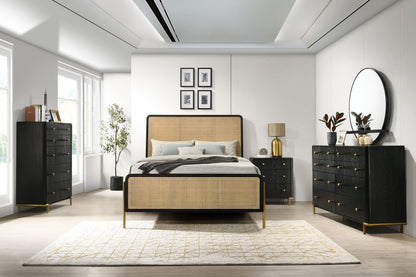 Arini Rattan California King Panel Bed Black and Natural