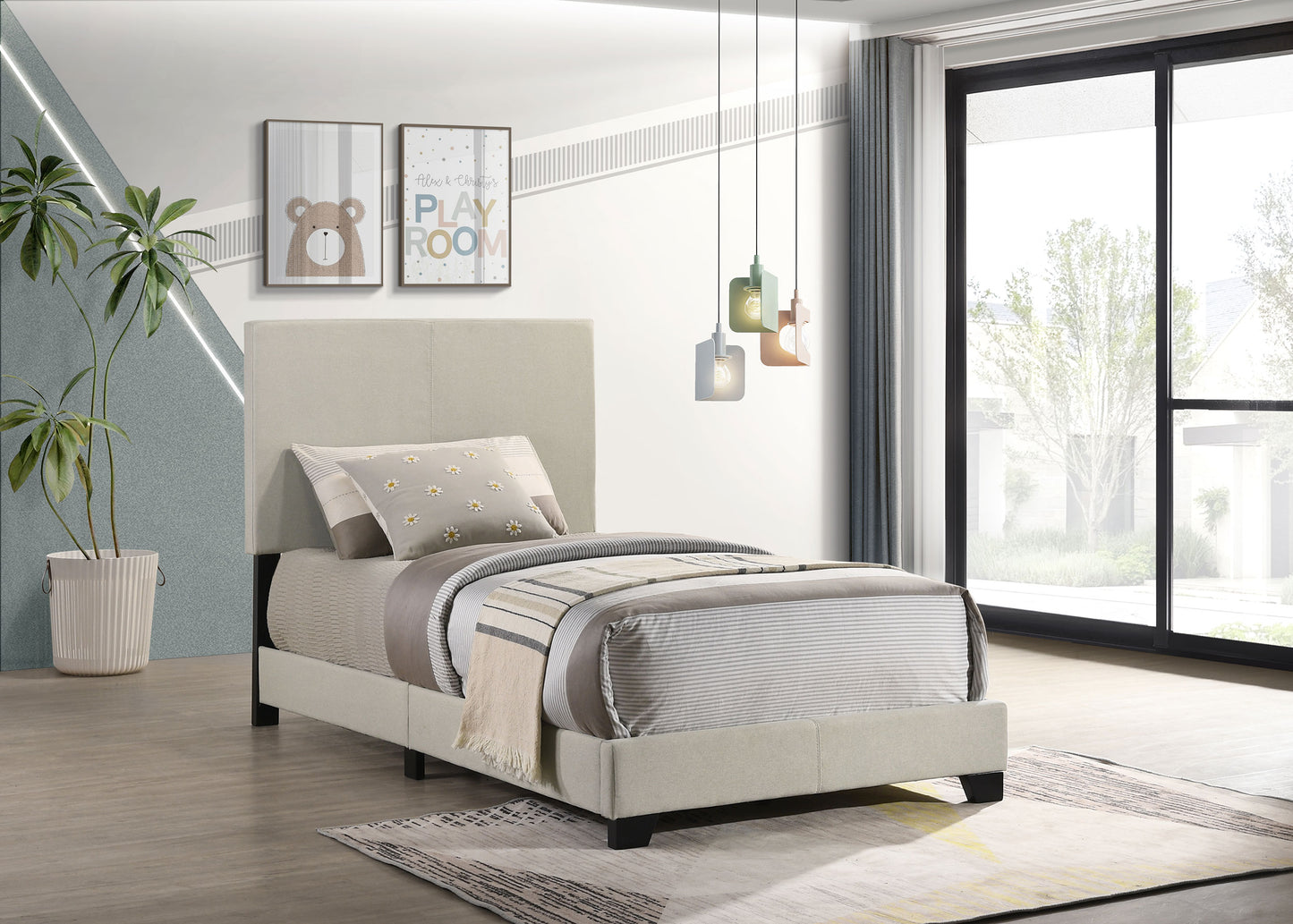 Dorian Fabric Upholstered Twin Panel Bed Cream