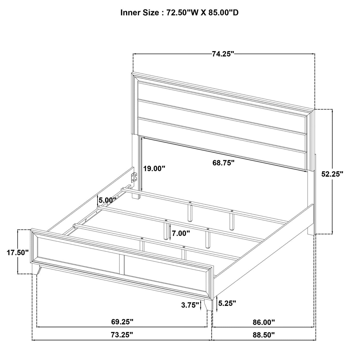 Welsley 50-inch Upholstered California King Bed Walnut