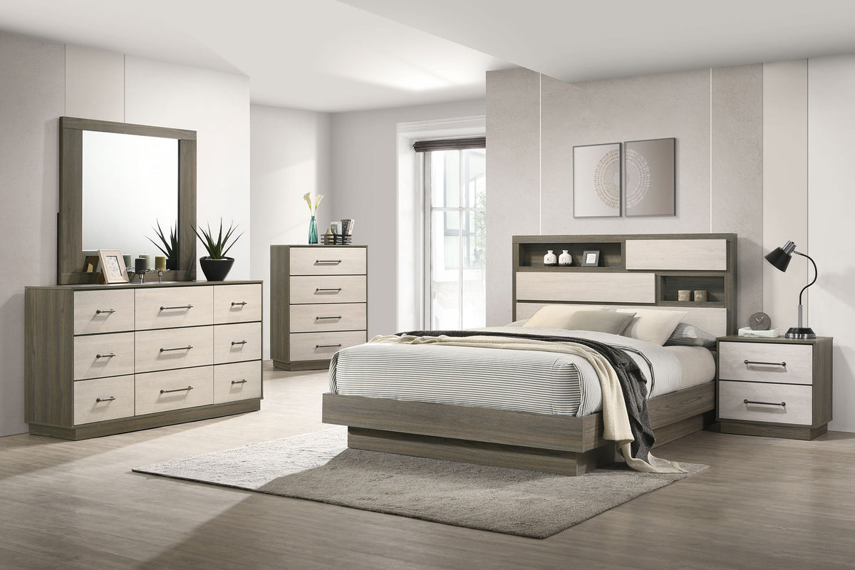 Fenwick Queen Bed Bookcase Headboard Grey Oak