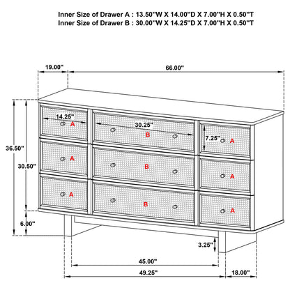 Kailani 9-drawer Dresser Cabinet Beige Oak