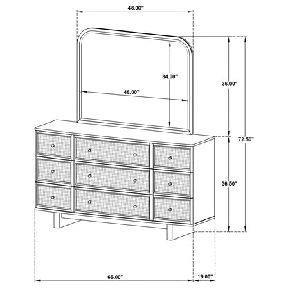 Kailani 9-drawer Dresser and Mirror Beige Oak