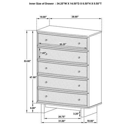 Kailani 5-drawer Bedroom Chest of Drawers Beige Oak