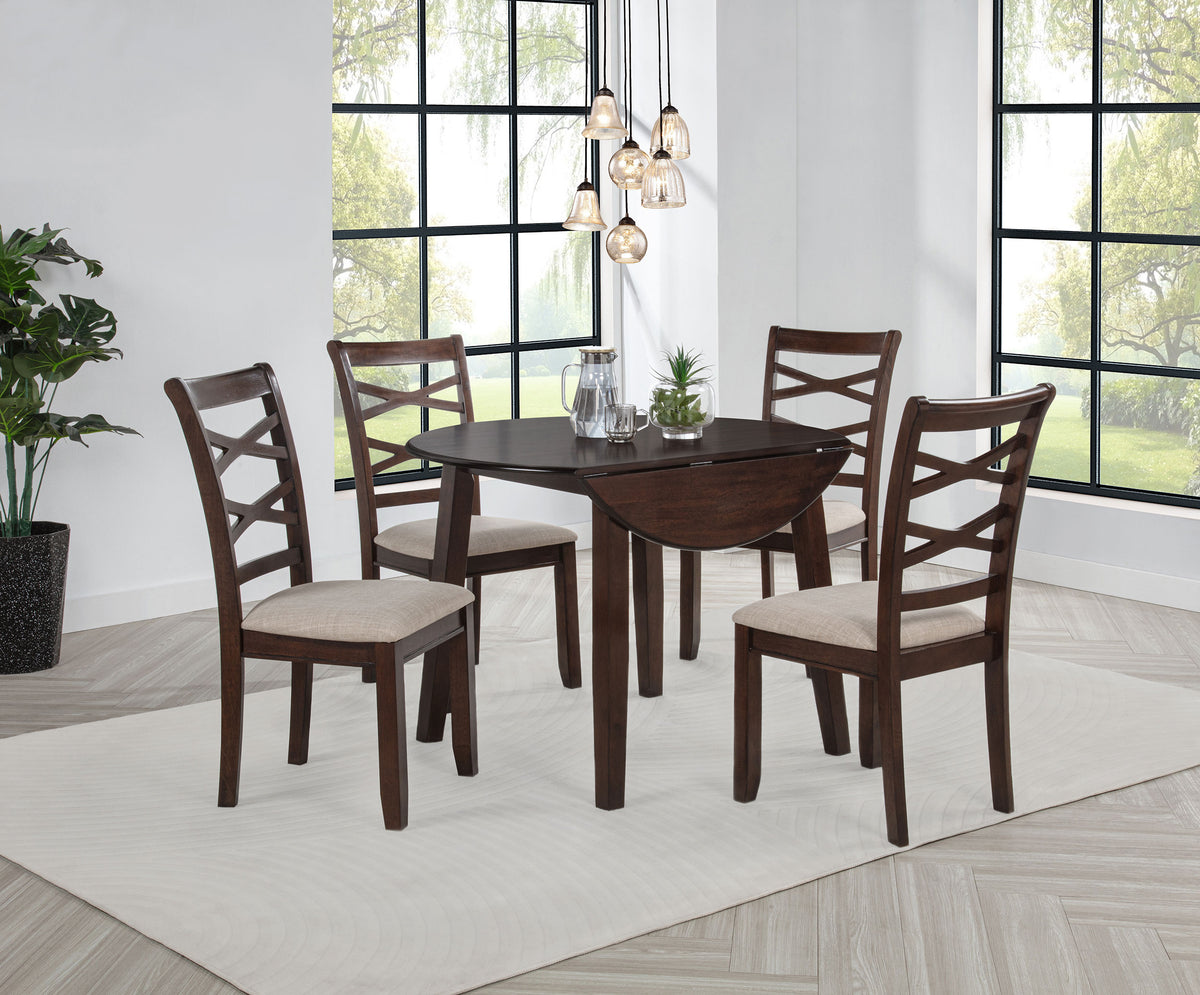 Barton 5-piece Round Wood Dining Table Set Dark Brown