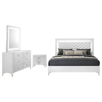Cassia 4-piece Eastern King LED Bedroom Set White High Gloss