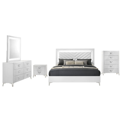 Cassia 5-piece Eastern King LED Bedroom Set White High Gloss