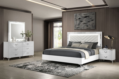 Cassia 4-piece Queen LED Bedroom Set White High Gloss