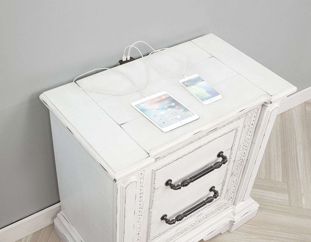 McKinney 2-drawer Nightstand with Dual USB Vintage White