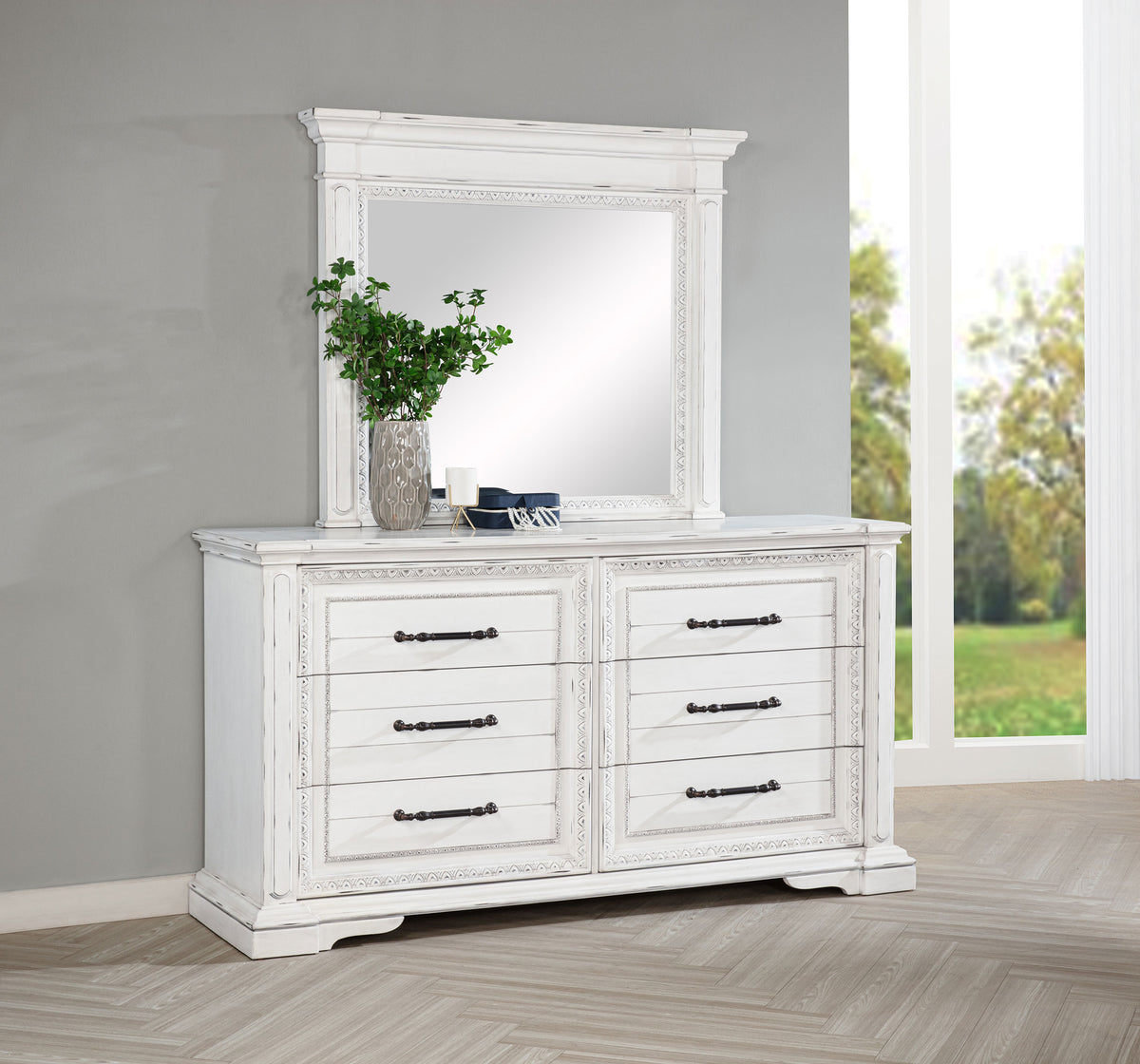 McKinney 6-drawer Bedroom Dresser with Mirror Vintage White