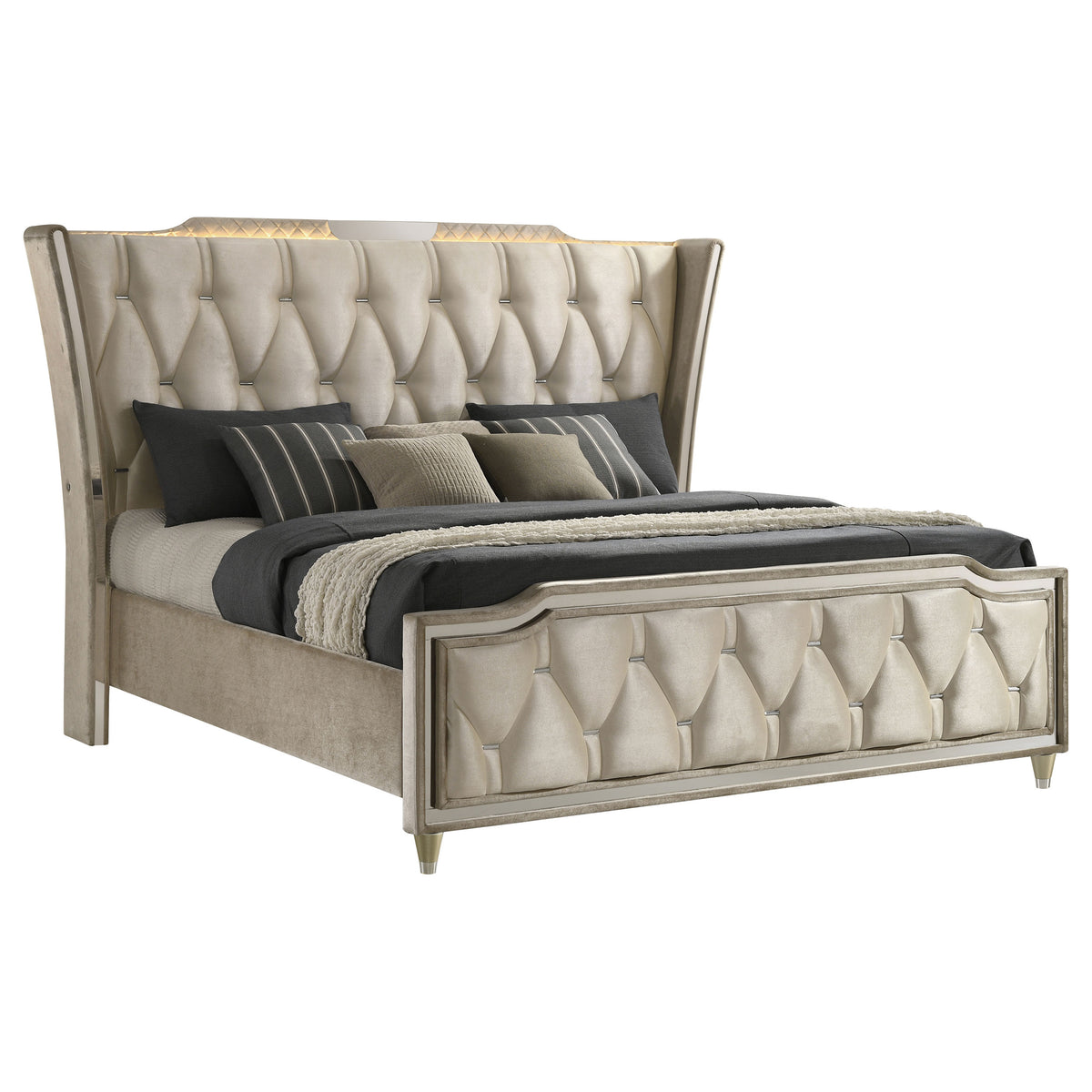 Lorient Eastern King LED Upholstered Bed Ivory and Camel