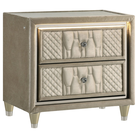 Lorient 2-drawer LED Nightstand with USB Ivory and Camel