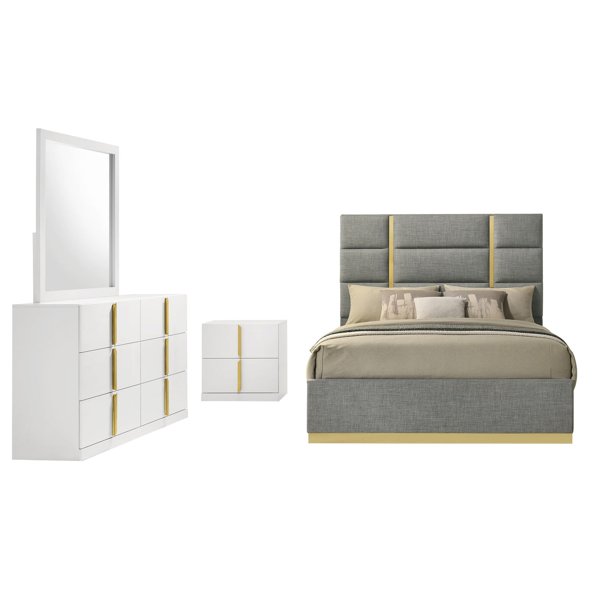 Ines 4-piece Eastern King Bedroom Set Grey and White High Gloss