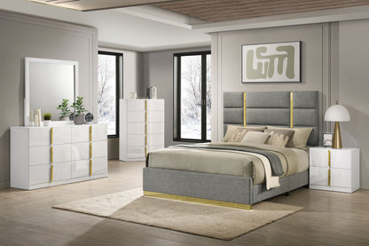 Ines 56-inch Fabric Upholstered Eastern King Panel Bed Grey