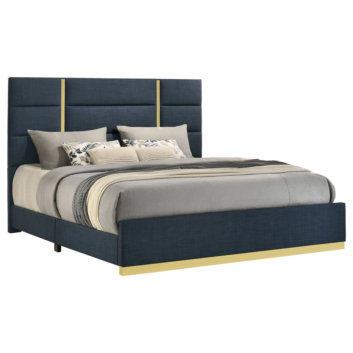 Ines 56-inch Fabric Upholstered Queen Panel Bed Navy