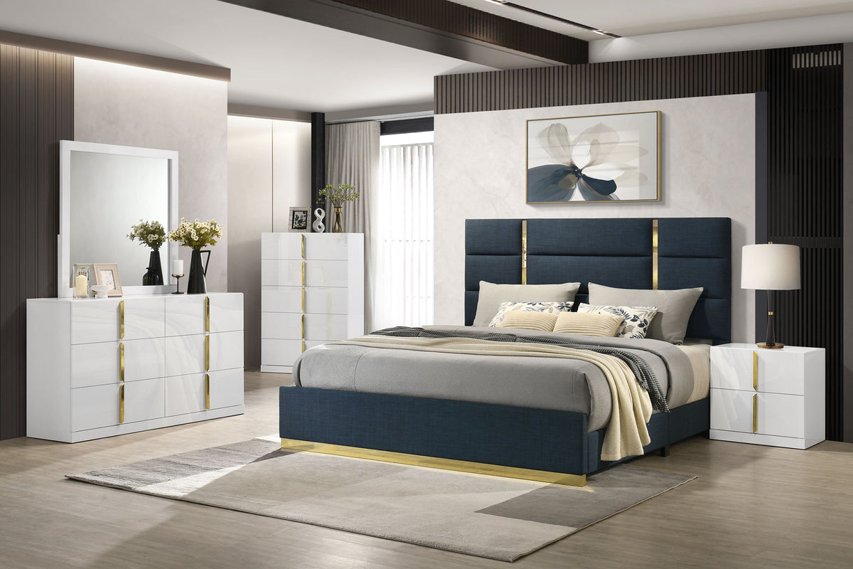 Ines 5-piece Queen Bedroom Set Navy and White High Gloss