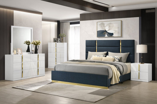 Ines 5-piece Queen Bedroom Set Navy and White High Gloss