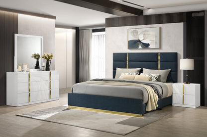 Ines 4-piece Queen Bedroom Set Navy and White High Gloss
