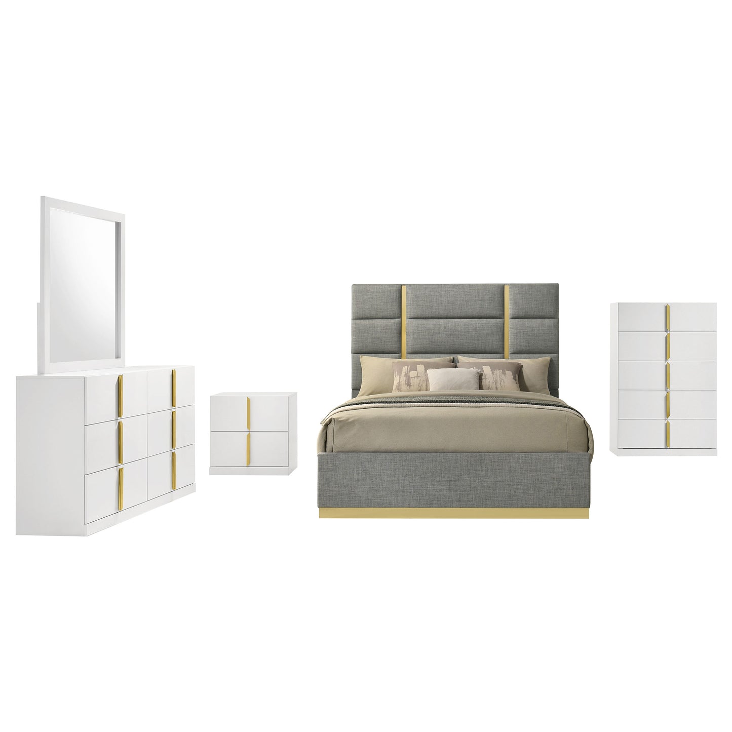 Ines 5-piece Eastern King Bedroom Set Grey and White High Gloss