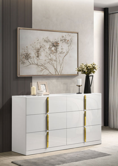 Ines 6-drawer Bedroom Dresser Cabinet White High Gloss