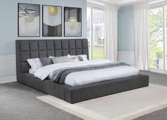 Dreux Upholstered Eastern King Panel Platform Bed Grey