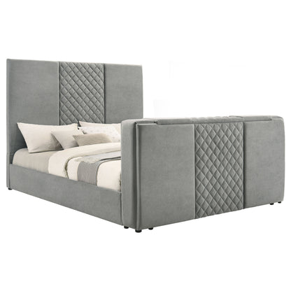 Tara 61-inch Upholstered Eastern King Panel TV Bed Grey