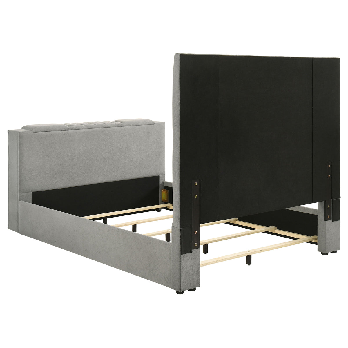 Tara 61-inch Upholstered Queen Panel TV Bed Grey