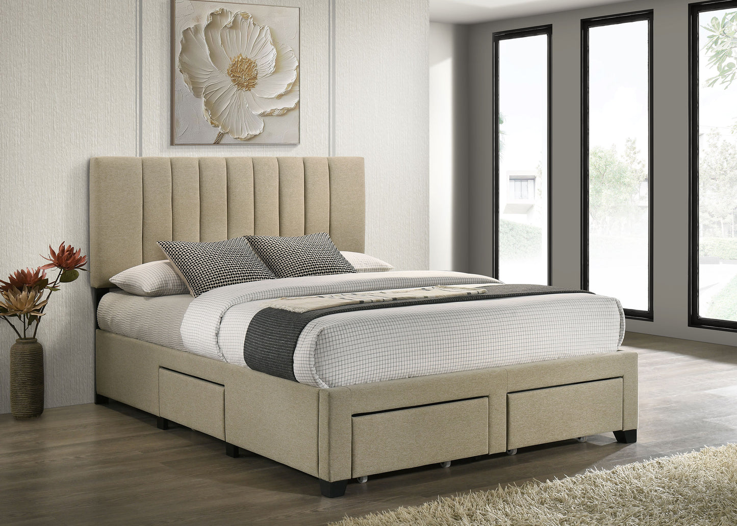 Wheatland 4-drawer Upholstered Full Storage Bed Light Brown