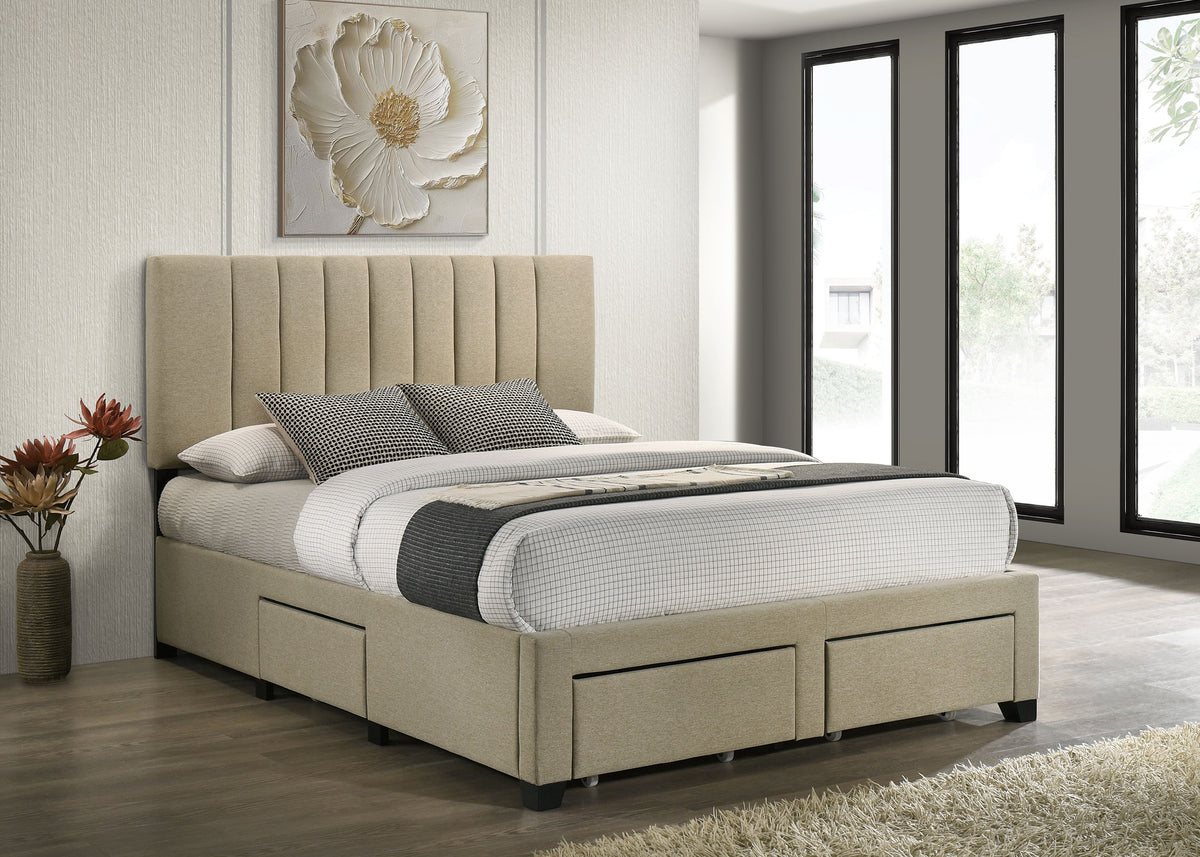 Wheatland 4-drawer Upholstered Eastern King Storage Bed Brown