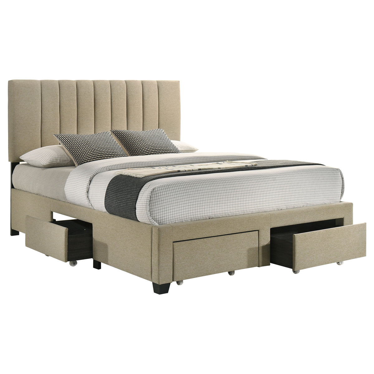 Wheatland 4-drawer Upholstered Eastern King Storage Bed Brown
