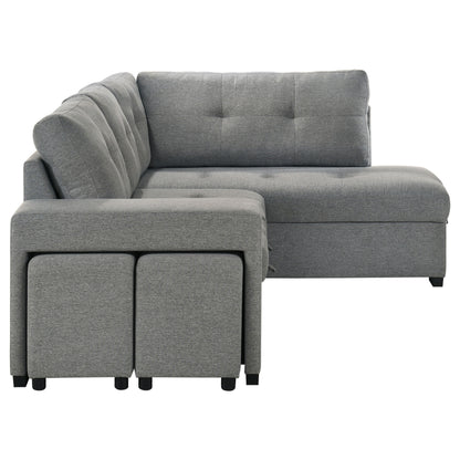 Roanne Fabric Upholstered Sleeper Sectional Sofa Grey