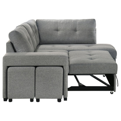 Roanne Fabric Upholstered Sleeper Sectional Sofa Grey