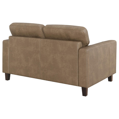 Scotland Faux Leather Upholstered Track Arm Loveseat Brown