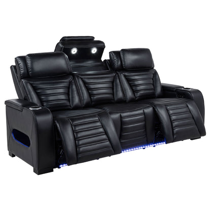 Zuma Dual Power Reclining Sofa with Reading Lights and Storage Black