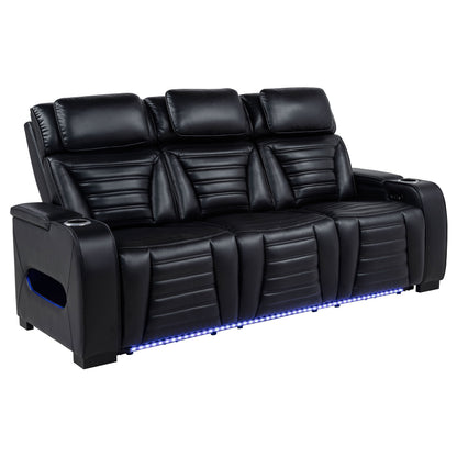 Zuma Dual Power Reclining Sofa with Reading Lights and Storage Black
