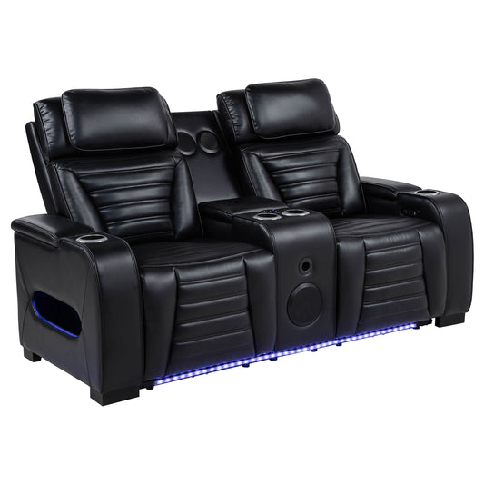 Zuma Dual Power Reclining Loveseat with Bluetooth and Storage Black