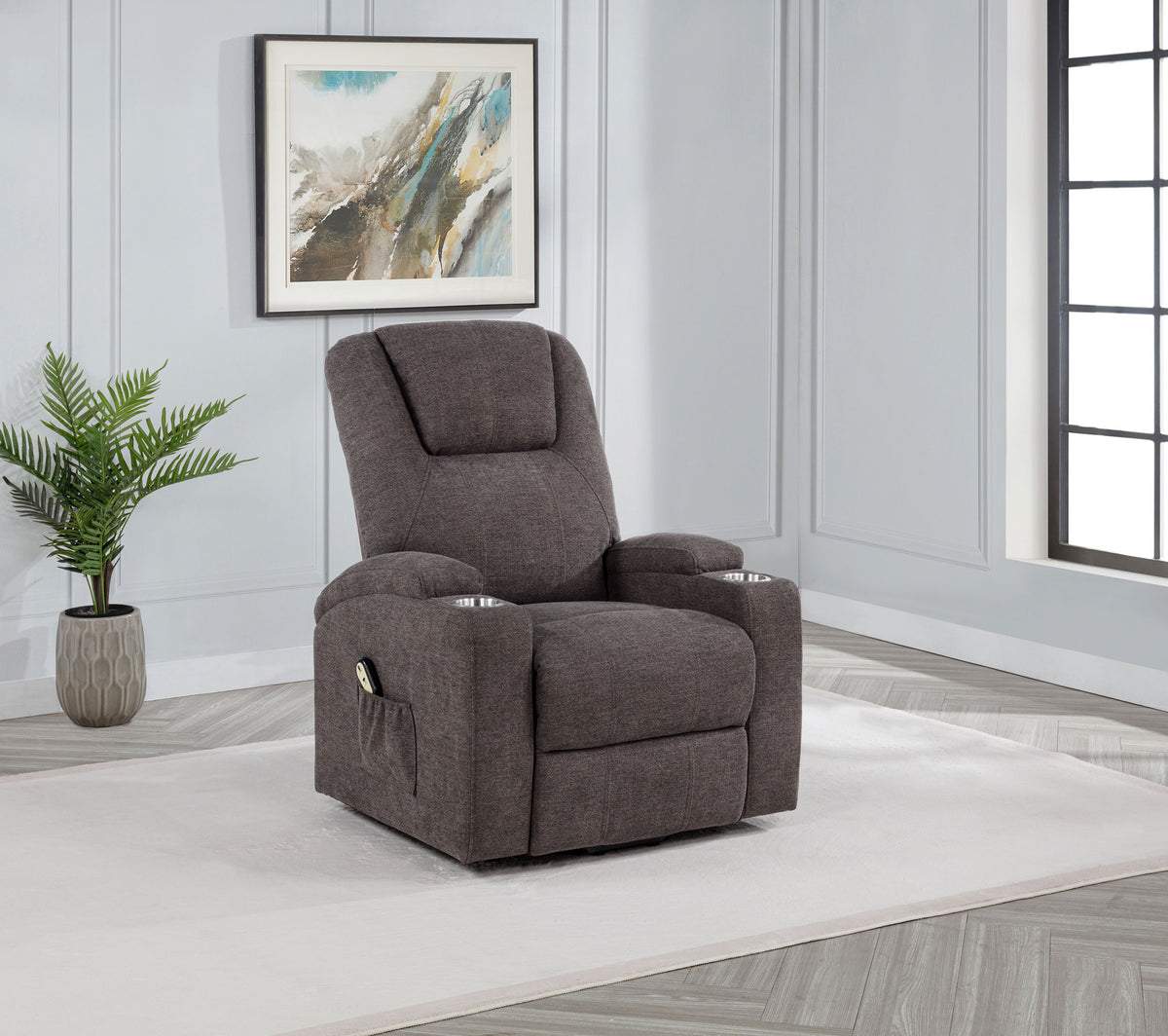 Louie Chenille Upholstered Power Lift Massage Chair Brown