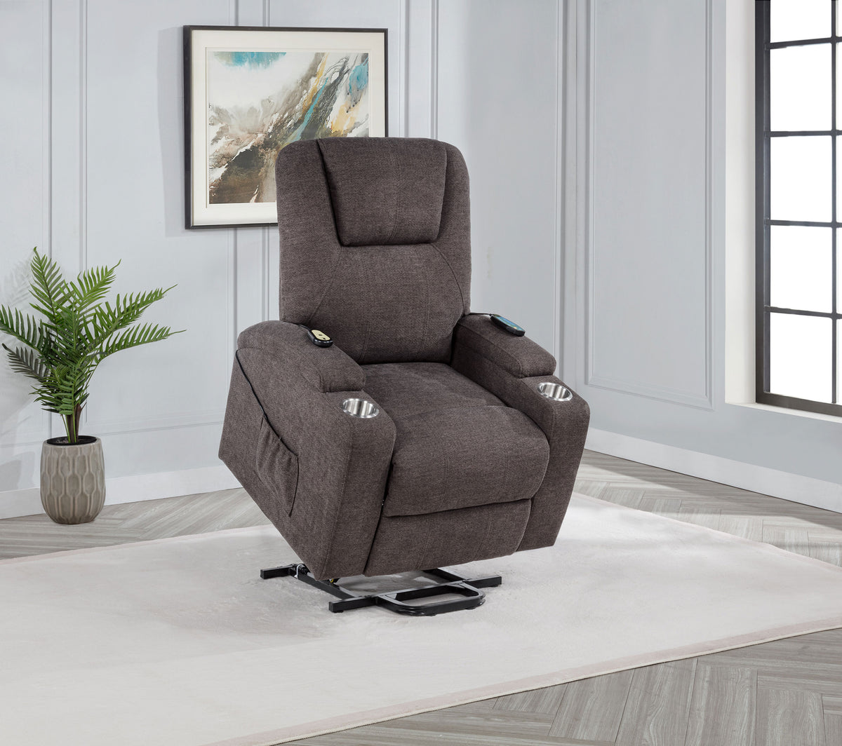 Louie Chenille Upholstered Power Lift Massage Chair Brown