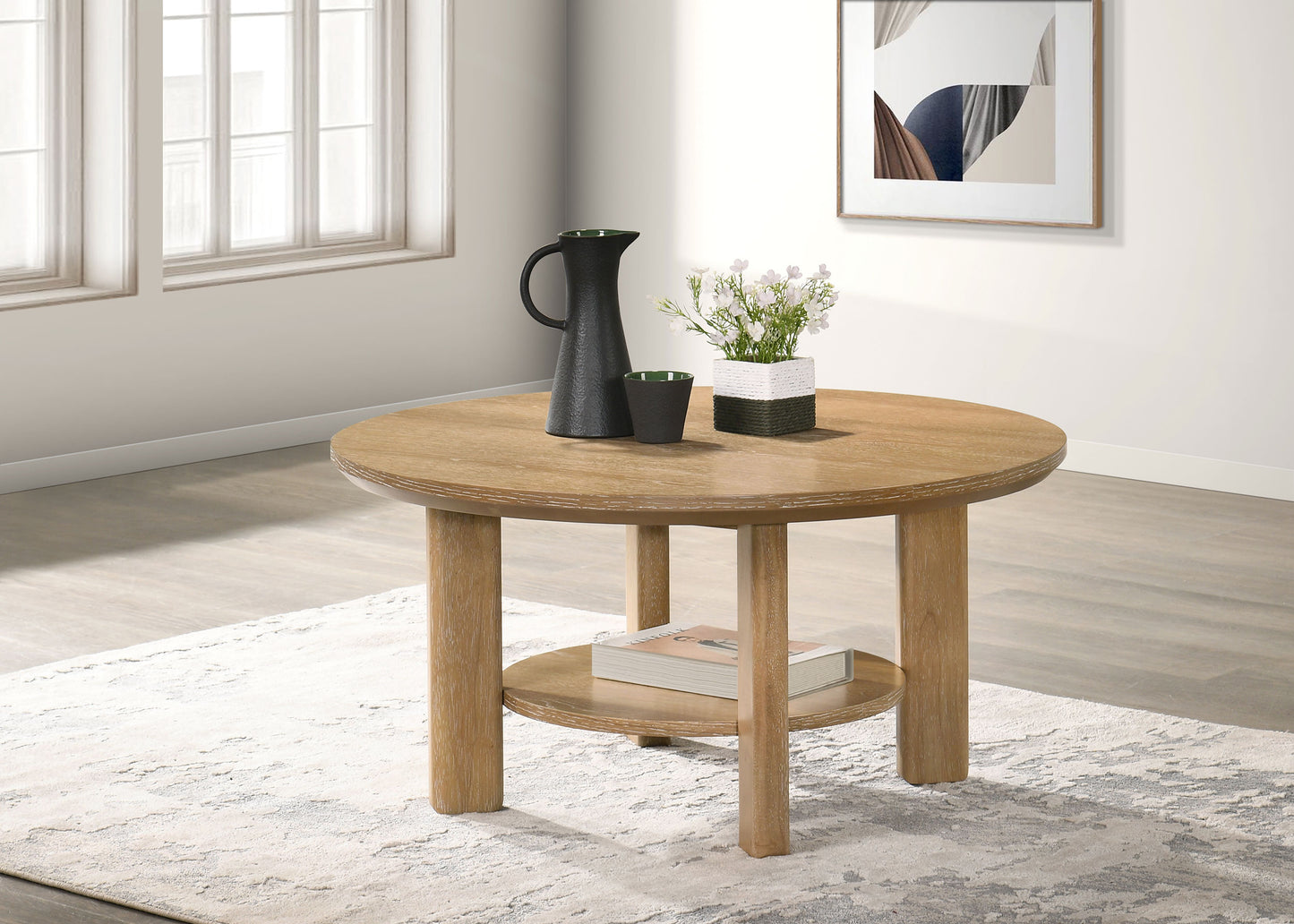 Ottowa 36-inch Round Wood Cocktail Coffee Table Light Oak