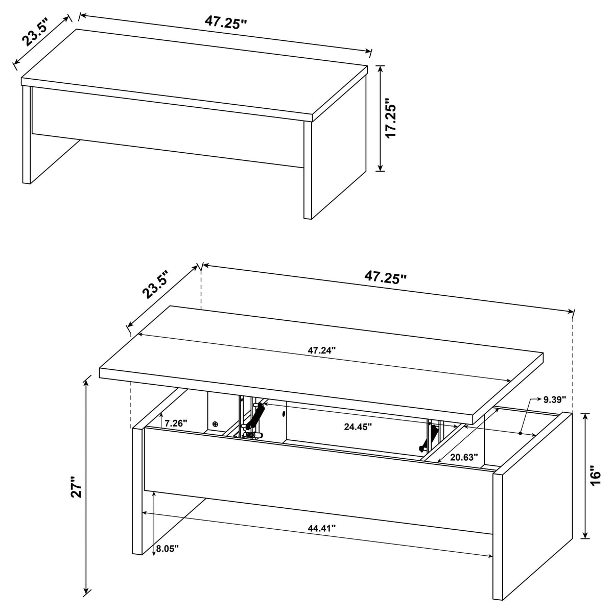 Canoga 2-piece Lift Top Cocktail Coffee Table Set Light Oak
