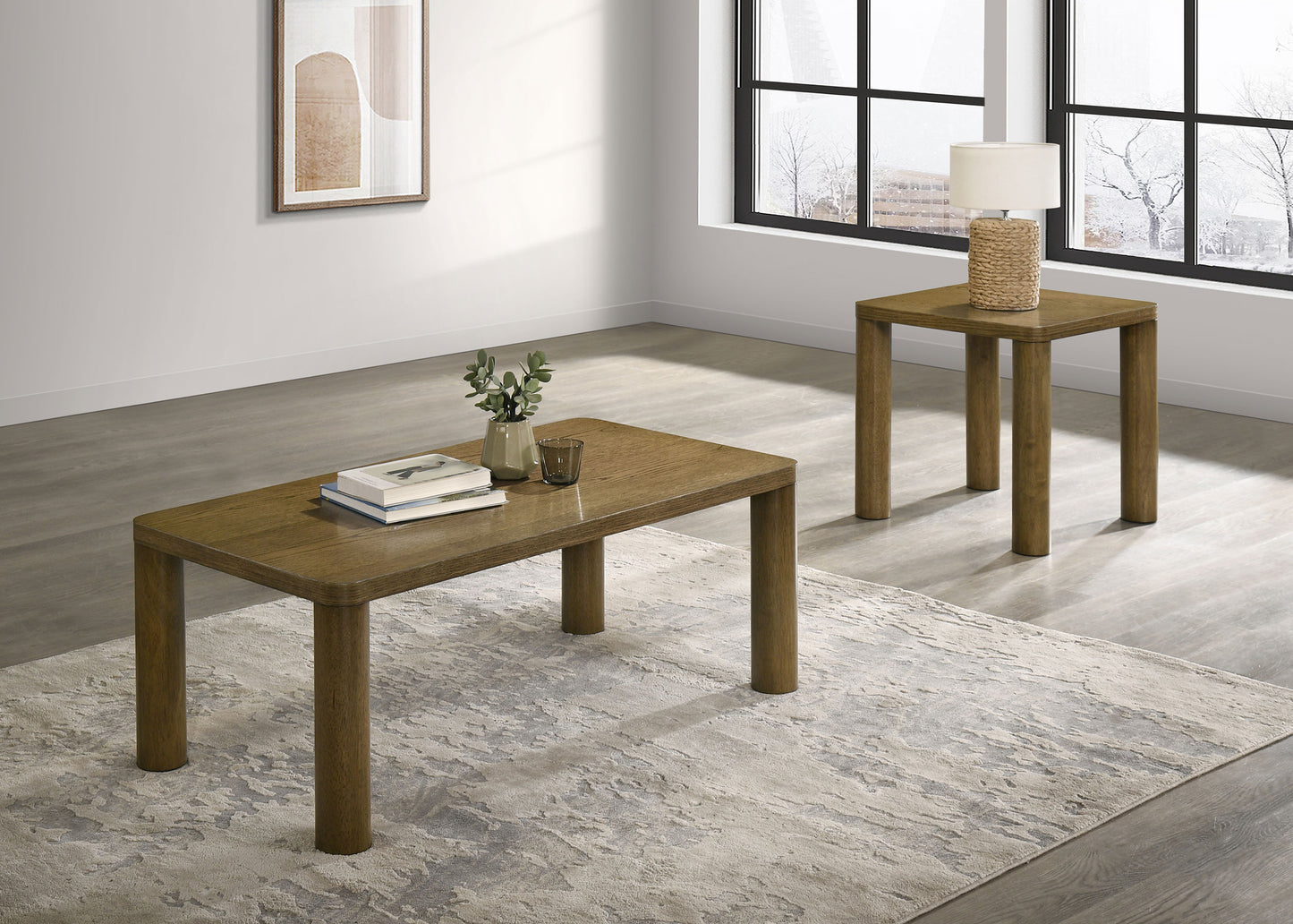 Castlewood Engineered Wood Accent Side End Table Brown Oak