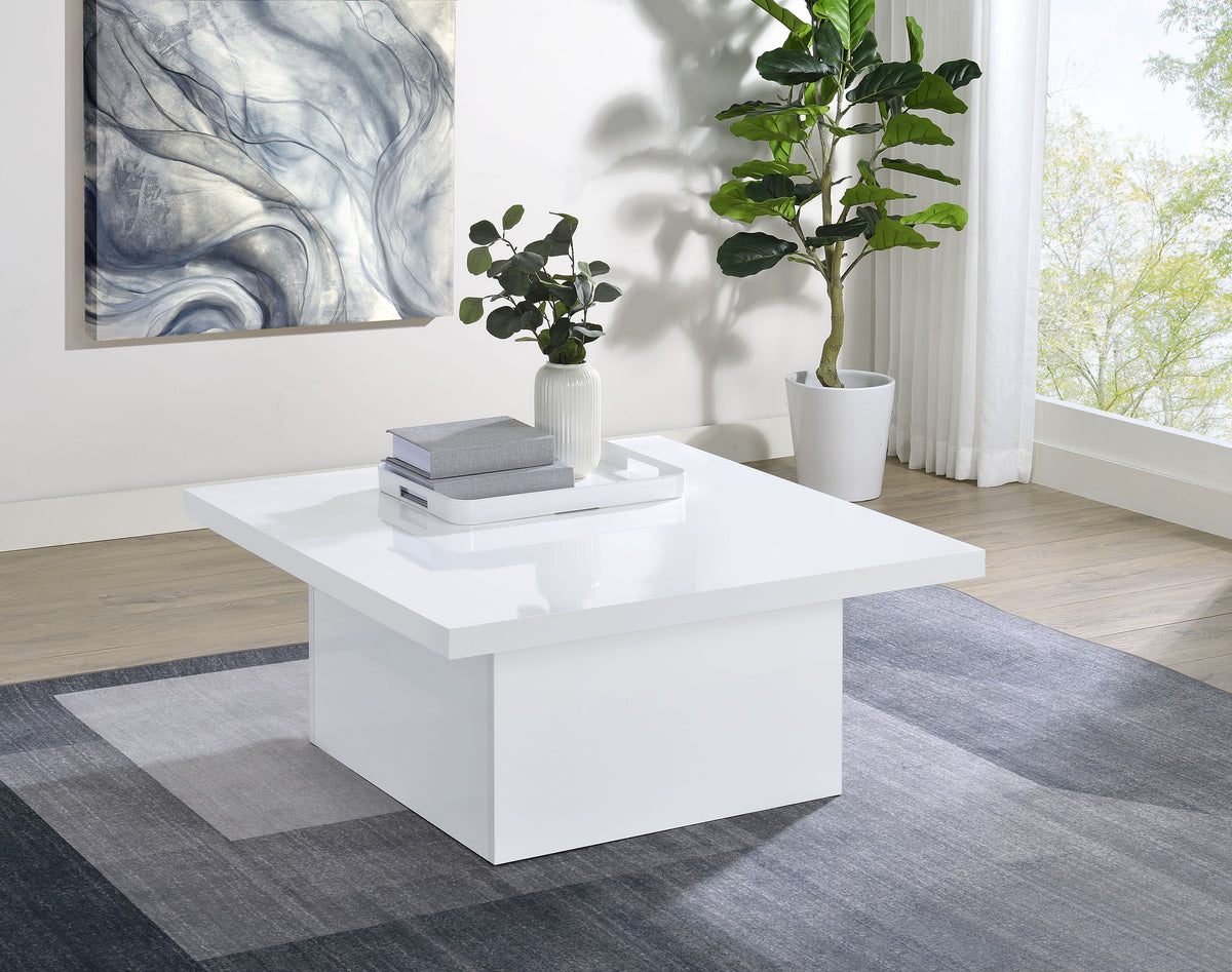 Devar Square Engineered Wood Coffee Table White High Gloss