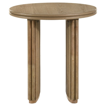Adina Round Wood Side End Table Distressed Light Brown