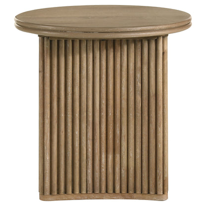 Adina Round Wood Side End Table Distressed Light Brown