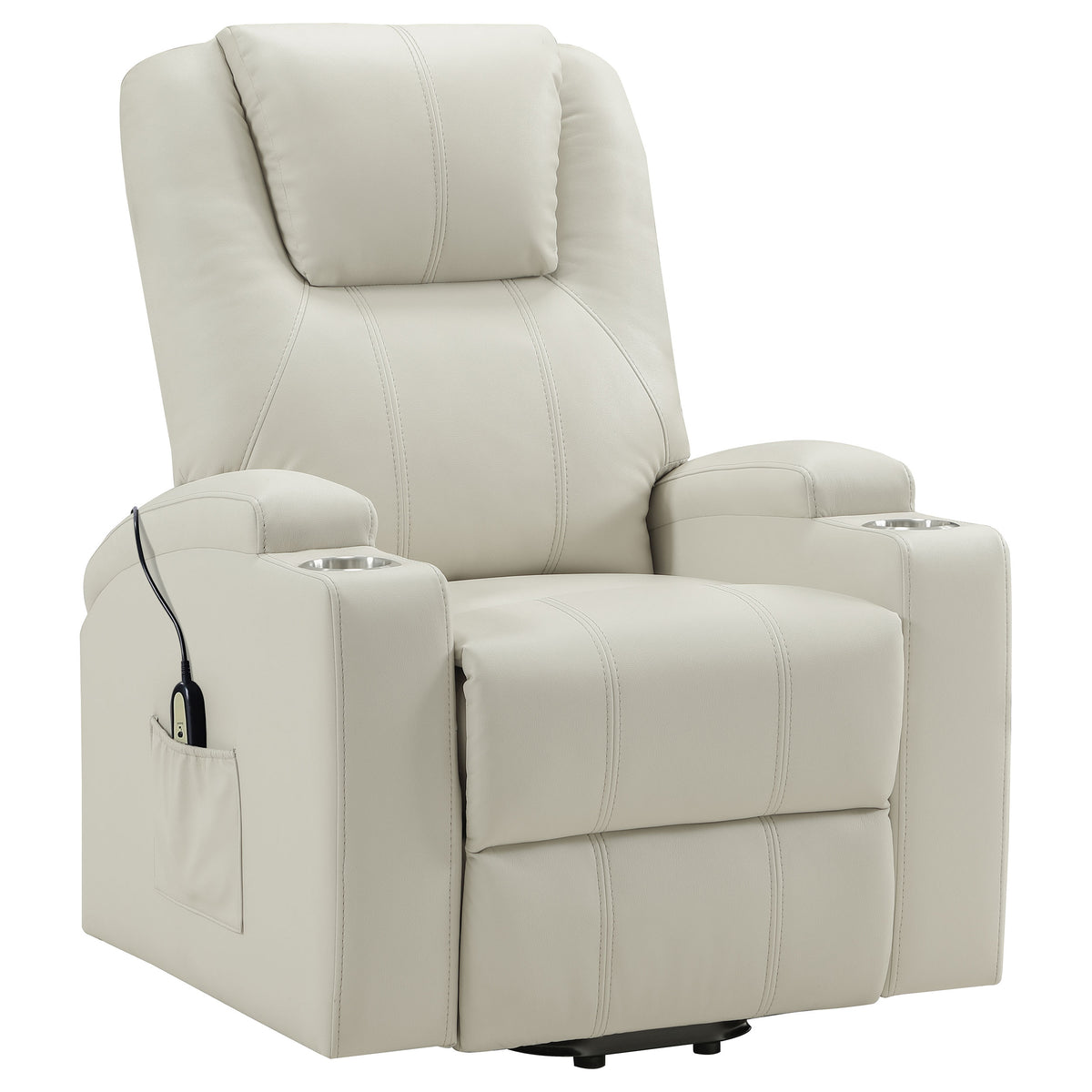 Armstrong Tufted Faux Leather Power Lift Massage Recliner Ivory