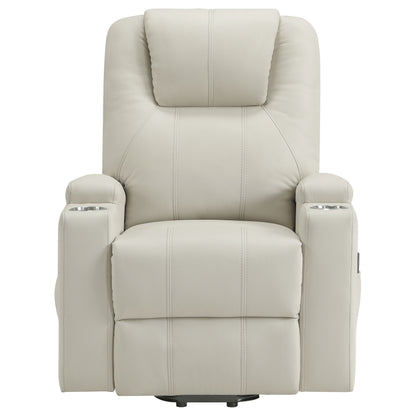 Armstrong Tufted Faux Leather Power Lift Massage Recliner Ivory