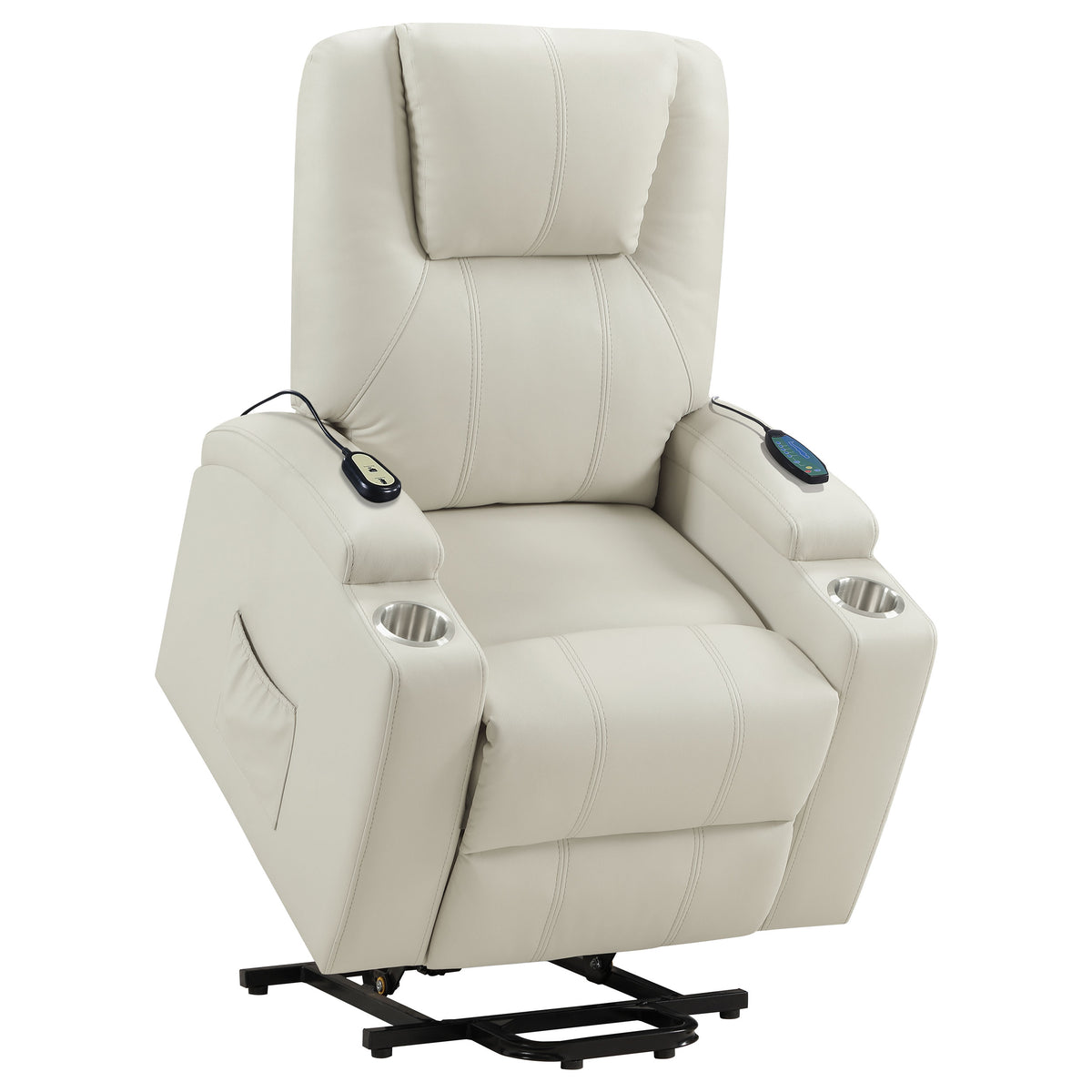 Armstrong Tufted Faux Leather Power Lift Massage Recliner Ivory