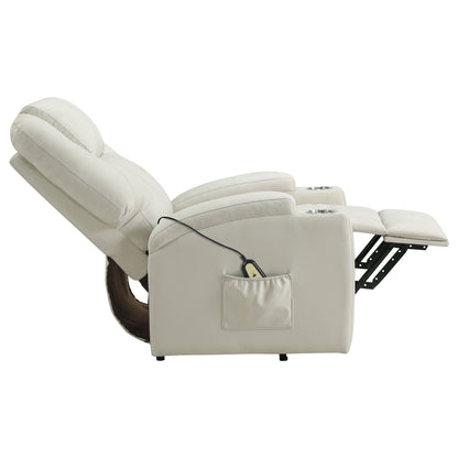 Armstrong Tufted Faux Leather Power Lift Massage Recliner Ivory