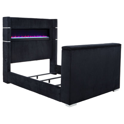 Tisdall Eastern King Flame Visualizer Wingback TV Bed Black