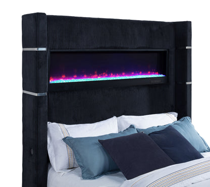 Tisdall Eastern King Flame Visualizer Wingback TV Bed Black