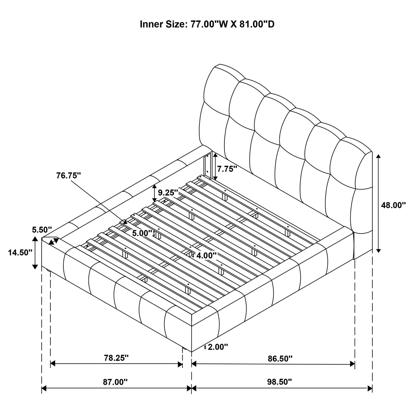 Nollet 48-inch Upholstered Eastern King Platform Bed Cream